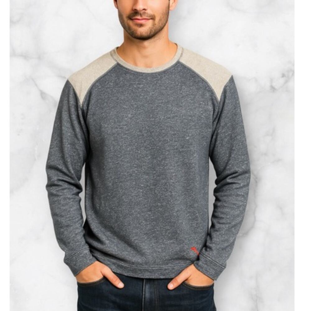 Tommy Bahama L Two Tone Sweatshirt $98 Cotton Long Sleeve Pullover Gray EUC